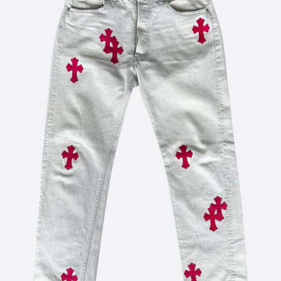 Chrome Hearts Levi's Grey & Pink Ponyhair Patch Jeans - Picture 1 of 6